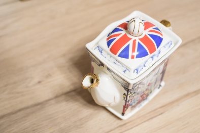 Close up of small porcelain English teapot